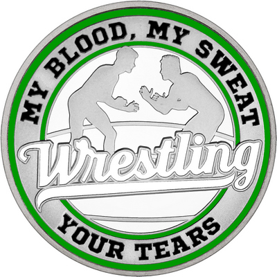 White "Wrestling" with Green Outer Circular Borders